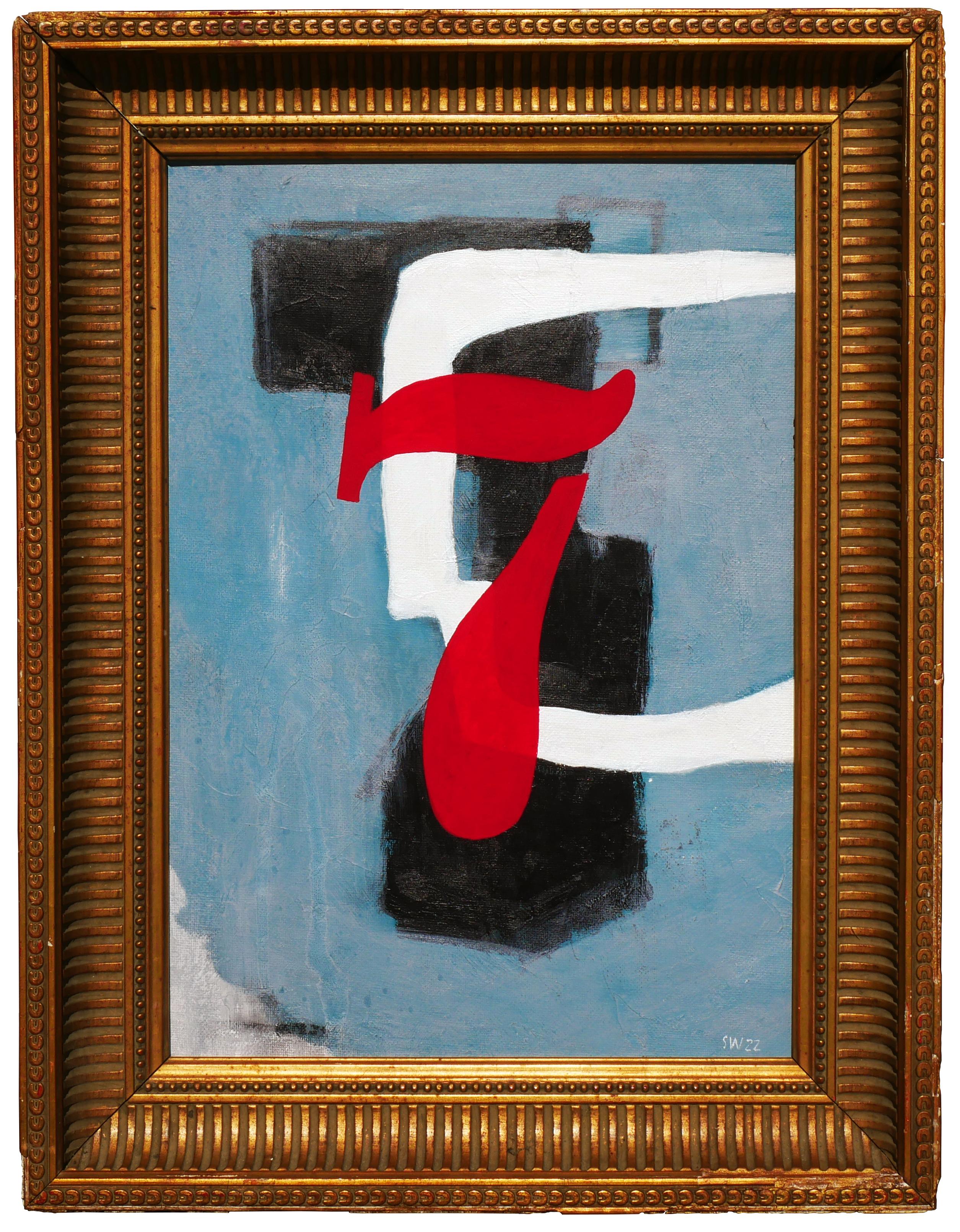 Scott Woodard Abstract Painting - "7" Red, Blue, White & Black Abstract Contemporary Painting																					