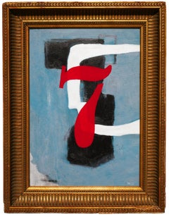 "7" Red, Blue, White & Black Abstract Contemporary Painting