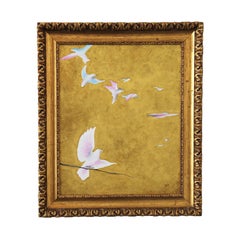 “Always Find a Way Home” Gold Contemporary Abstract Surrealist Bird Painting