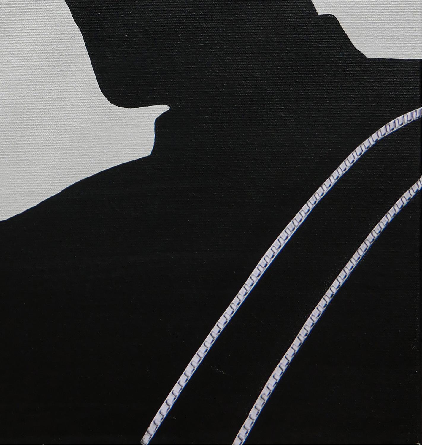 „Brock“ Graues & schwarzes abstraktes surrealistisches figuratives Gemälde eines Mannes mit Tabak im Angebot 2