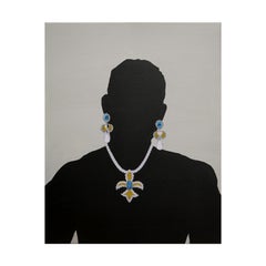 "Cal" Pintura abstracta figurativa surrealista gris y negra de hombre con joyas