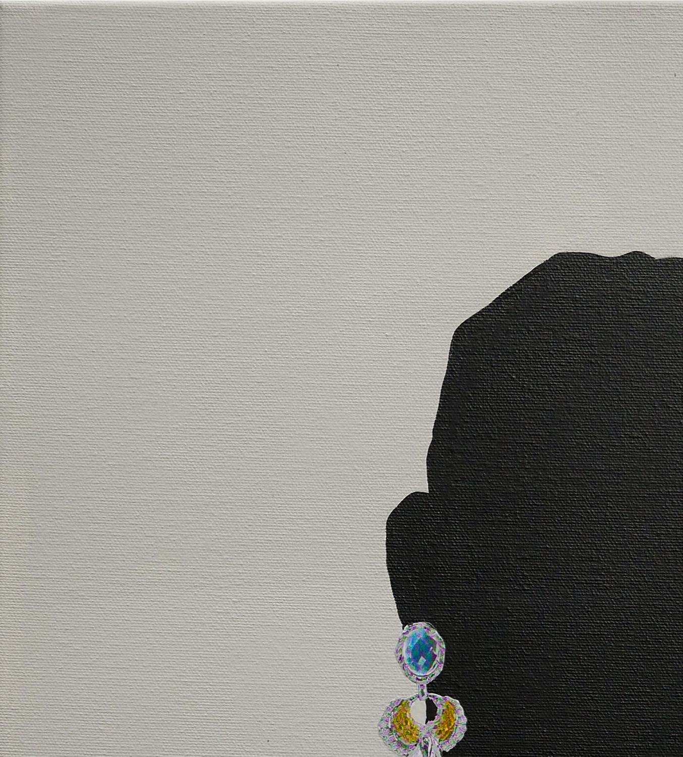 „Cal“ Graues & schwarzes abstraktes surrealistisches figuratives Gemälde eines Mannes mit Schmuck (Zeitgenössisch), Painting, von Scott Woodard