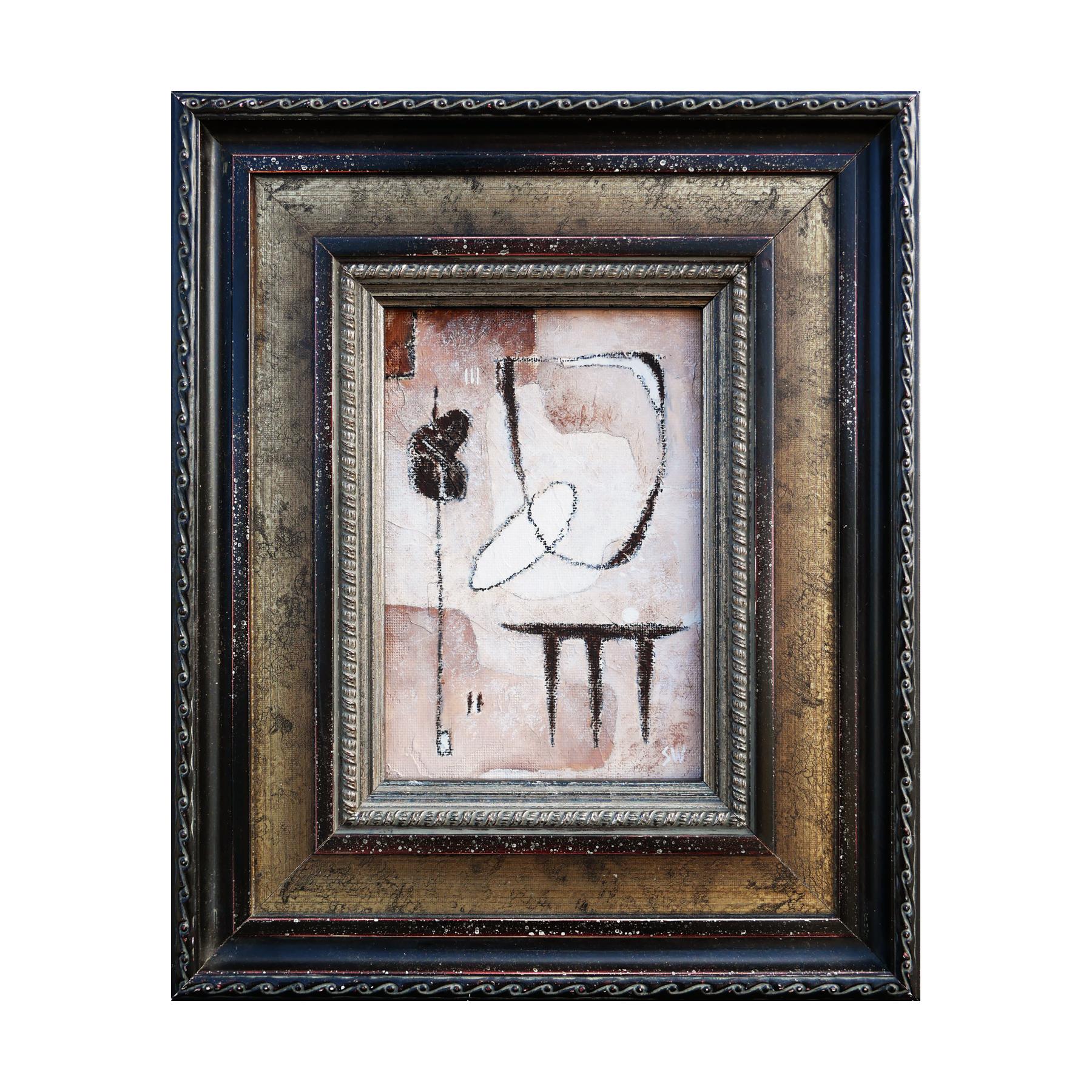 Diversion Neutral-farbenes abstraktes zeitgenössisches surrealistisches Gemälde – Painting von Scott Woodard