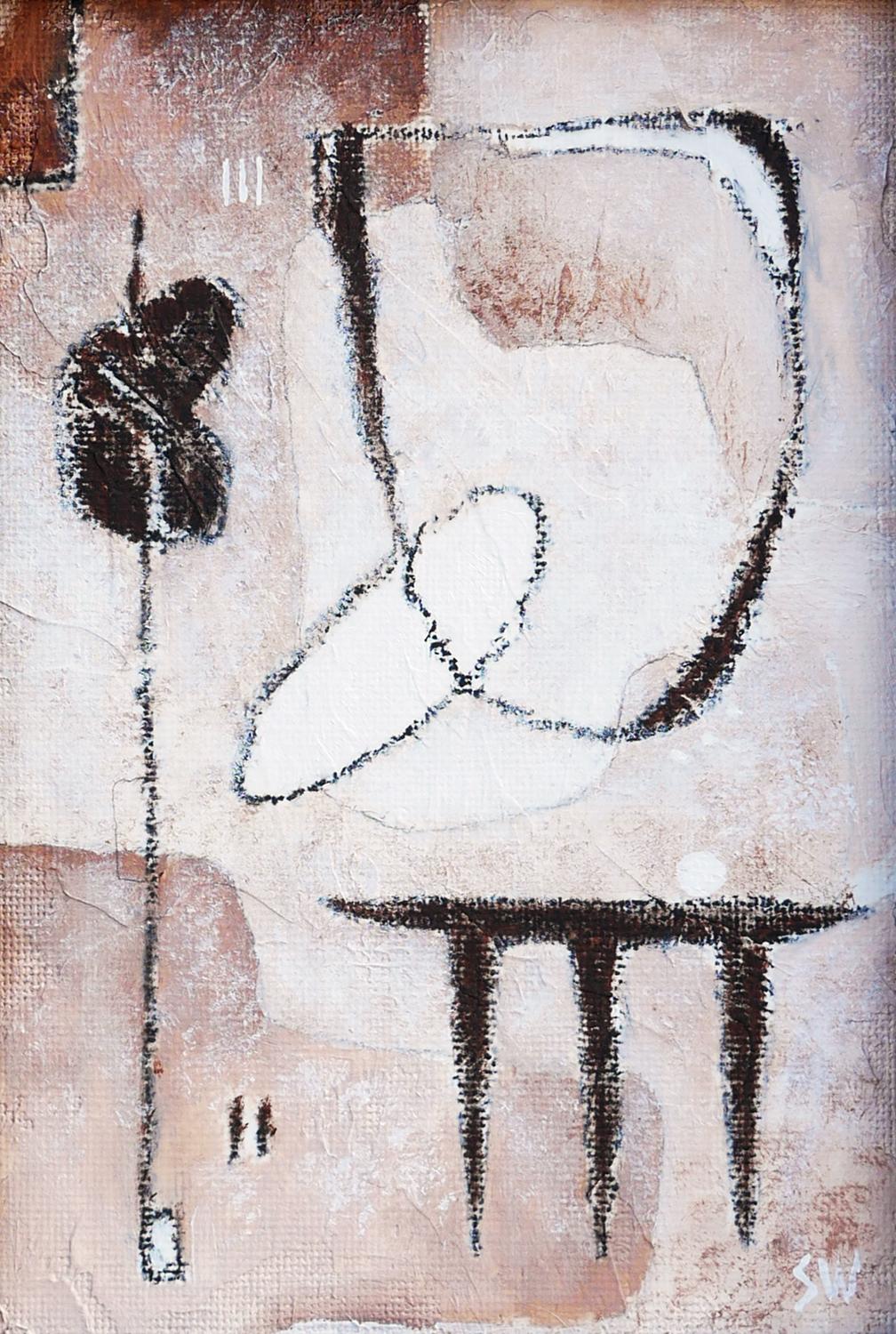Diversion Neutral-farbenes abstraktes zeitgenössisches surrealistisches Gemälde 3
