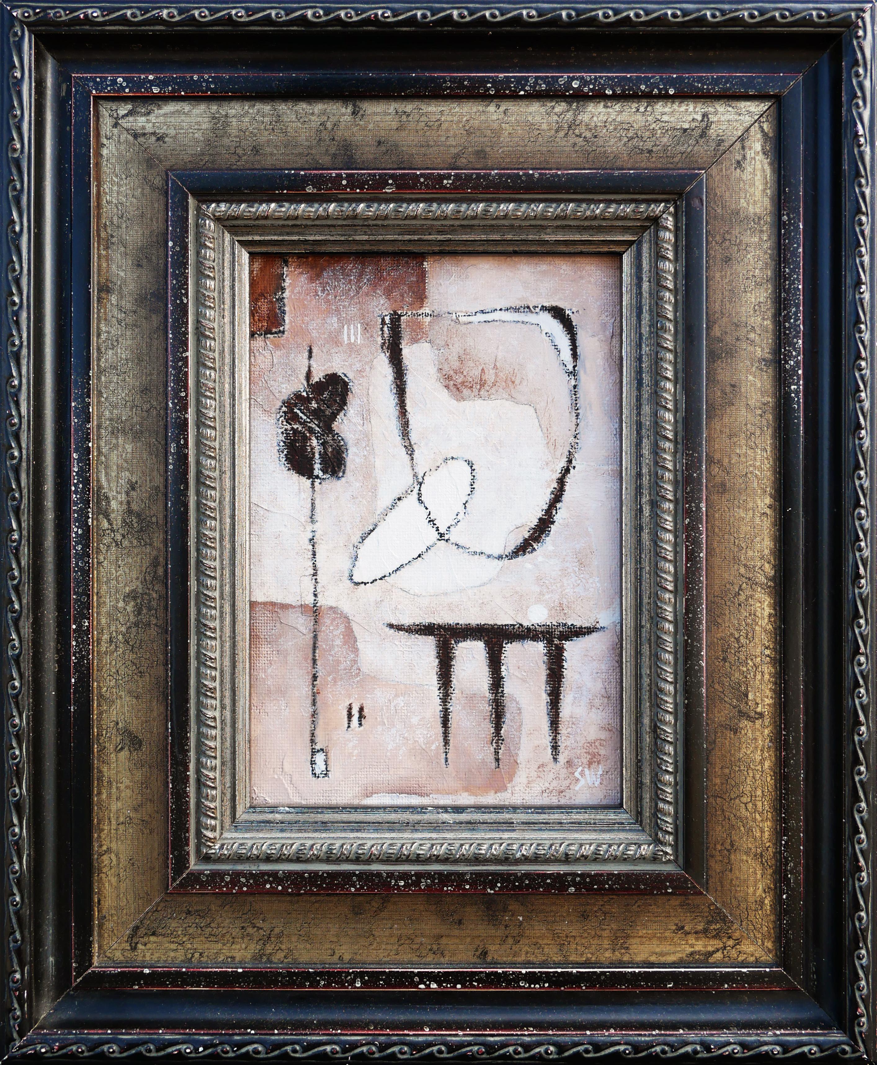 Scott Woodard Figurative Painting – Diversion Neutral-farbenes abstraktes zeitgenössisches surrealistisches Gemälde