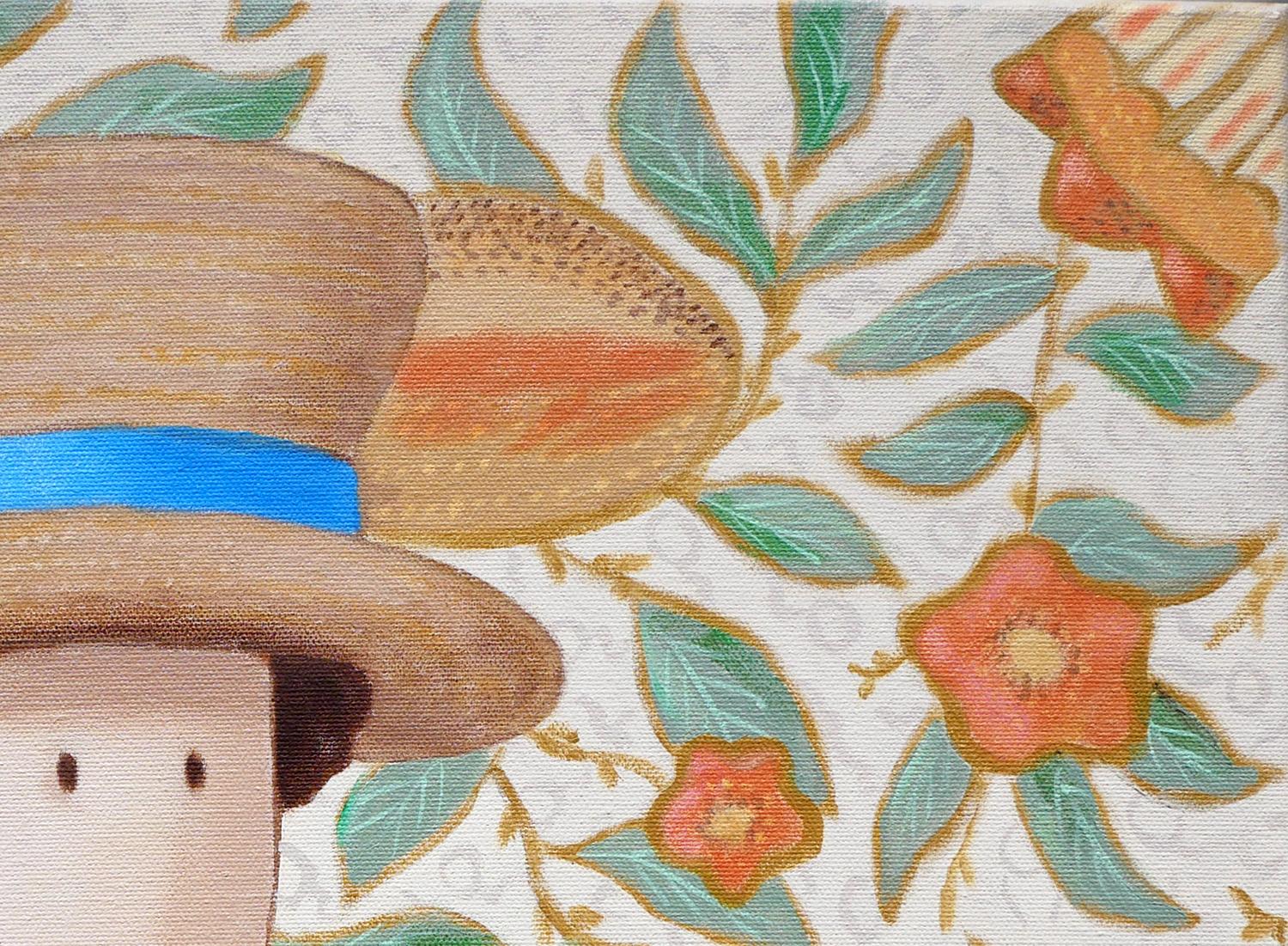 “Euphemia Liked a Touch of Blue” Green, Orange, and Blue Contemporary Painting 1