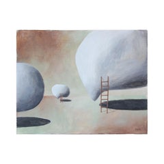 "Here Come the Warm Jets" Contemporary Pastel Surrealist Landscape with Ladders