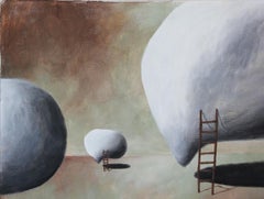 "Here Come the Warm Jets" Contemporary Pastel Surrealist Landscape with Ladders