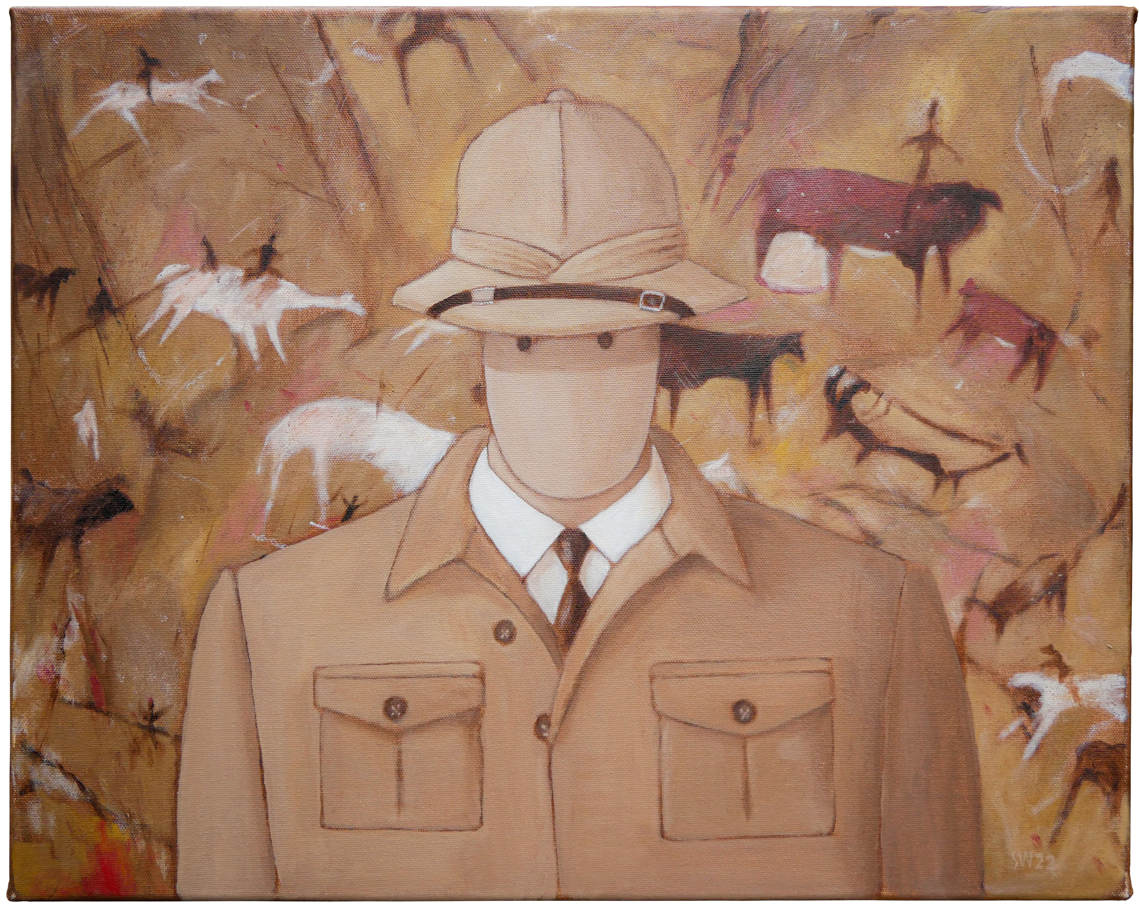 Scott Woodard Abstract Painting - “Lascaux Khaki” Brown Abstract Figurative Contemporary Painting