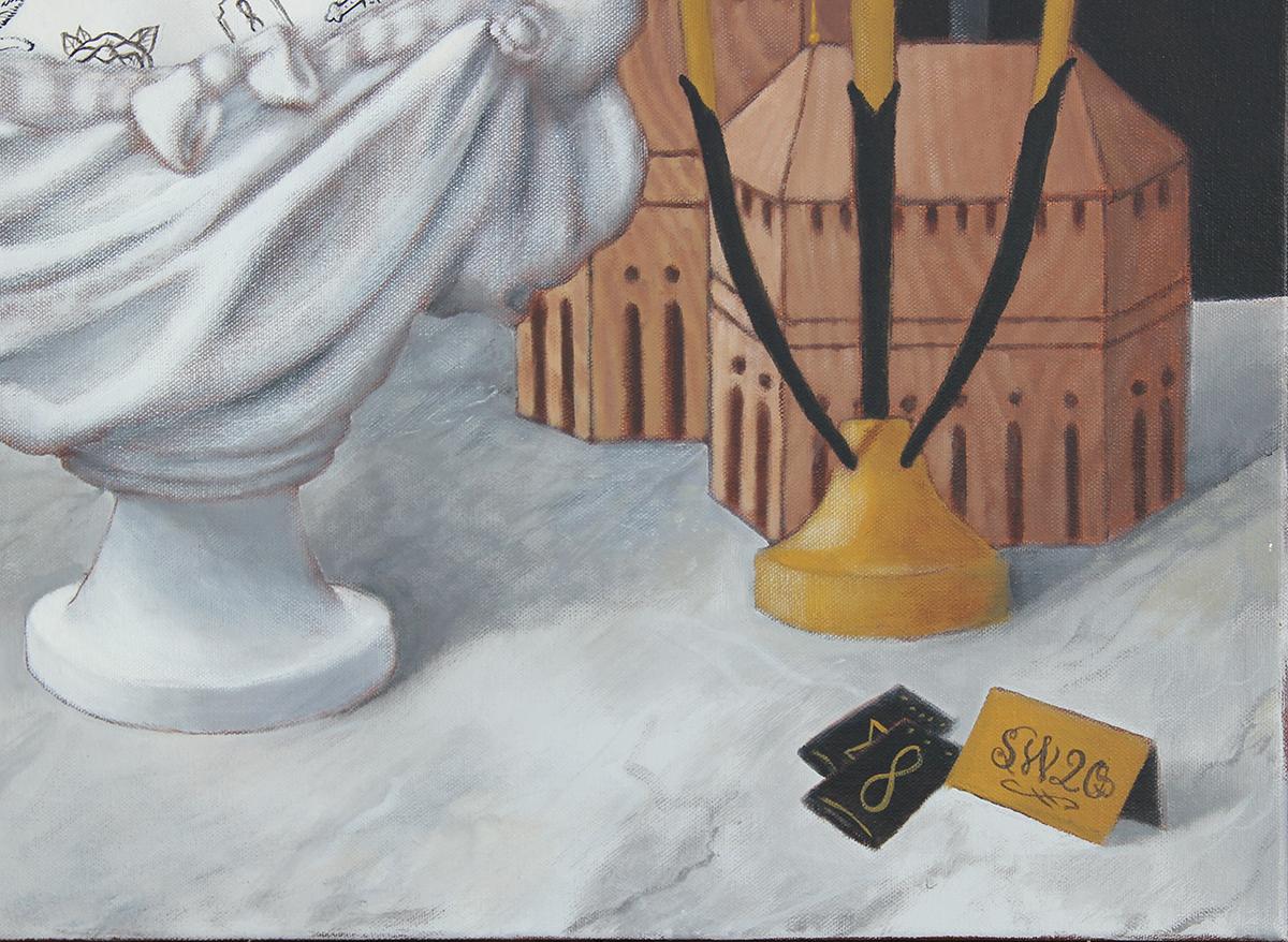 Peinture d'intérieur réaliste contemporaine en noir et blanc « M. A. Mark Still Life » en vente 1