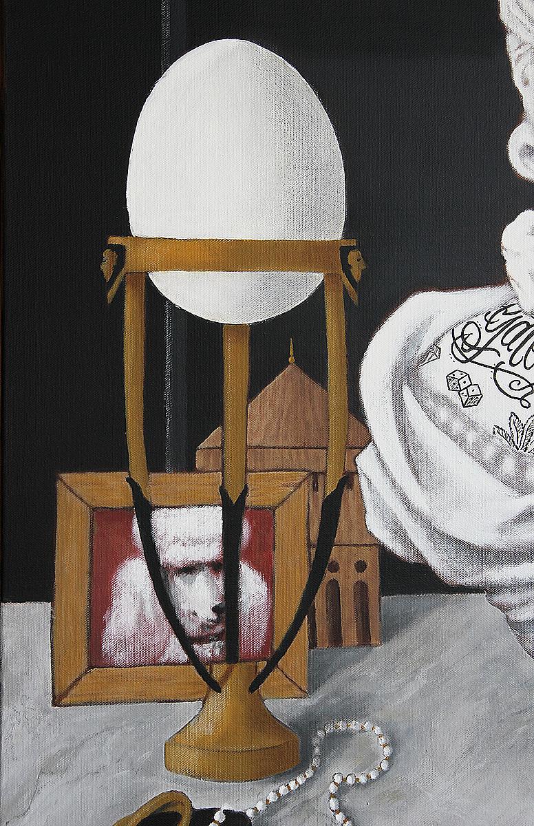Peinture d'intérieur réaliste contemporaine en noir et blanc « M. A. Mark Still Life » en vente 2