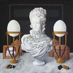 "M. A. Mark Naturaleza muerta" Pintura interior contemporánea realista en blanco y negro