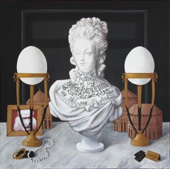 Peinture d'intérieur réaliste contemporaine en noir et blanc « M. A. Mark Still Life »