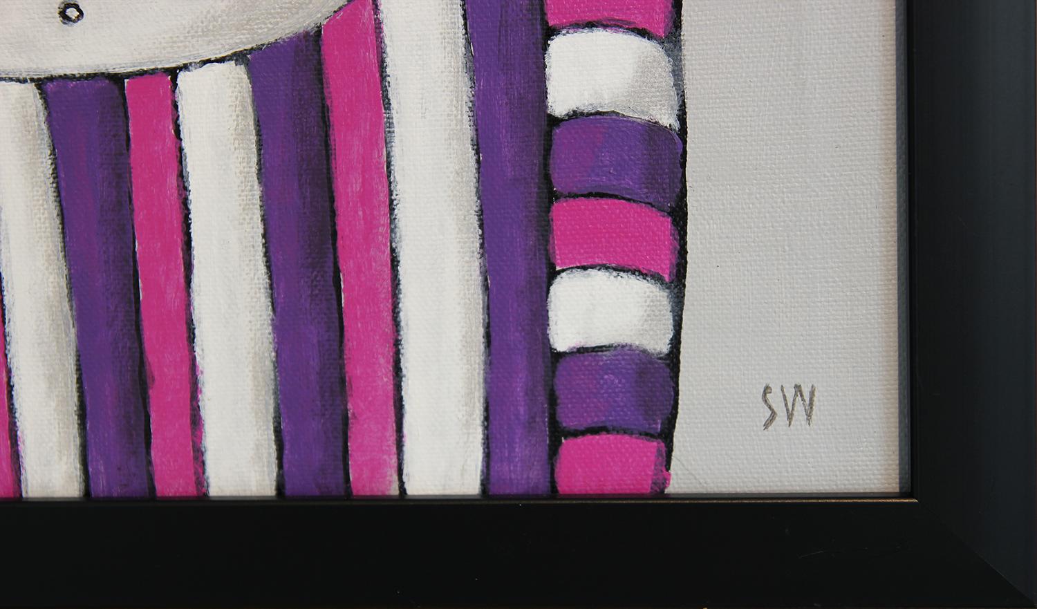 “Mme. Violette” Pink, Purple, and Grey Abstract Aristocratic Figure Painting - Gray Abstract Painting by Scott Woodard