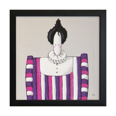 "Mme. Quadro di figura aristocratica astratta "Violette" rosa, viola e grigio