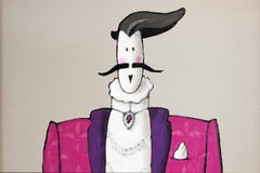 "Mssr. Violette" Pintura abstracta de figura aristocrática rosa, morada y gris