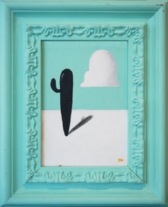 "No Worries #3" Teal, Black, and White Abstract Contemporary Surrealist Painting