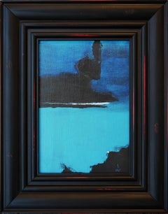 "Nocturne" Blue and Black Abstract Surrealist Landscape Painting
