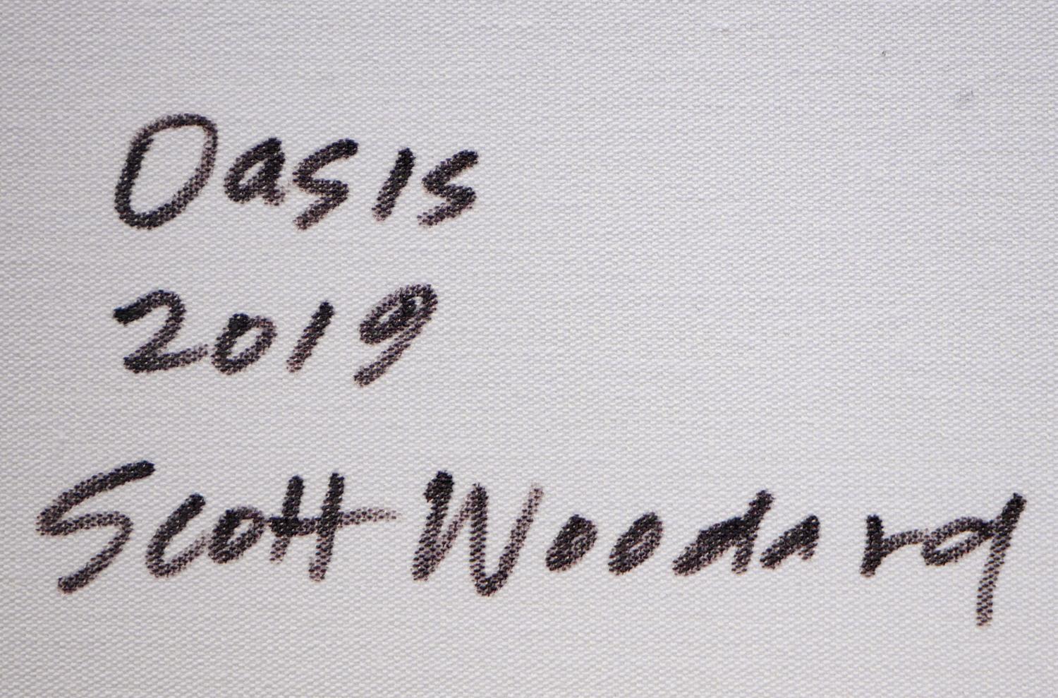 Graues und schwarzes abstraktes surrealistisches Architekturgemälde „Oasis“ im Angebot 6