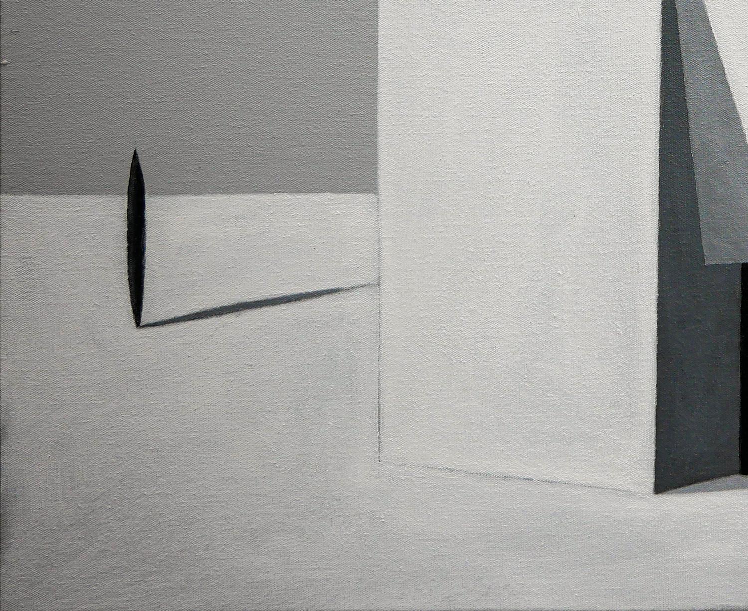 Graues und schwarzes abstraktes surrealistisches Architekturgemälde „Oasis“ im Angebot 1