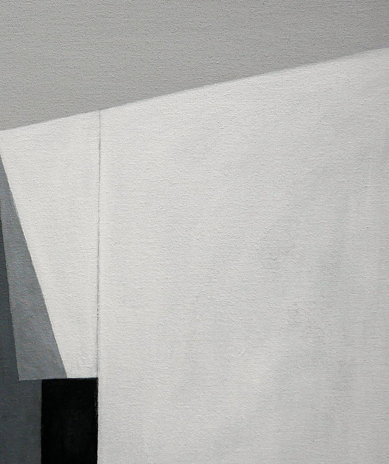 Peinture de paysage architecturale surréaliste abstraite grise et noire « Oasis » en vente 5