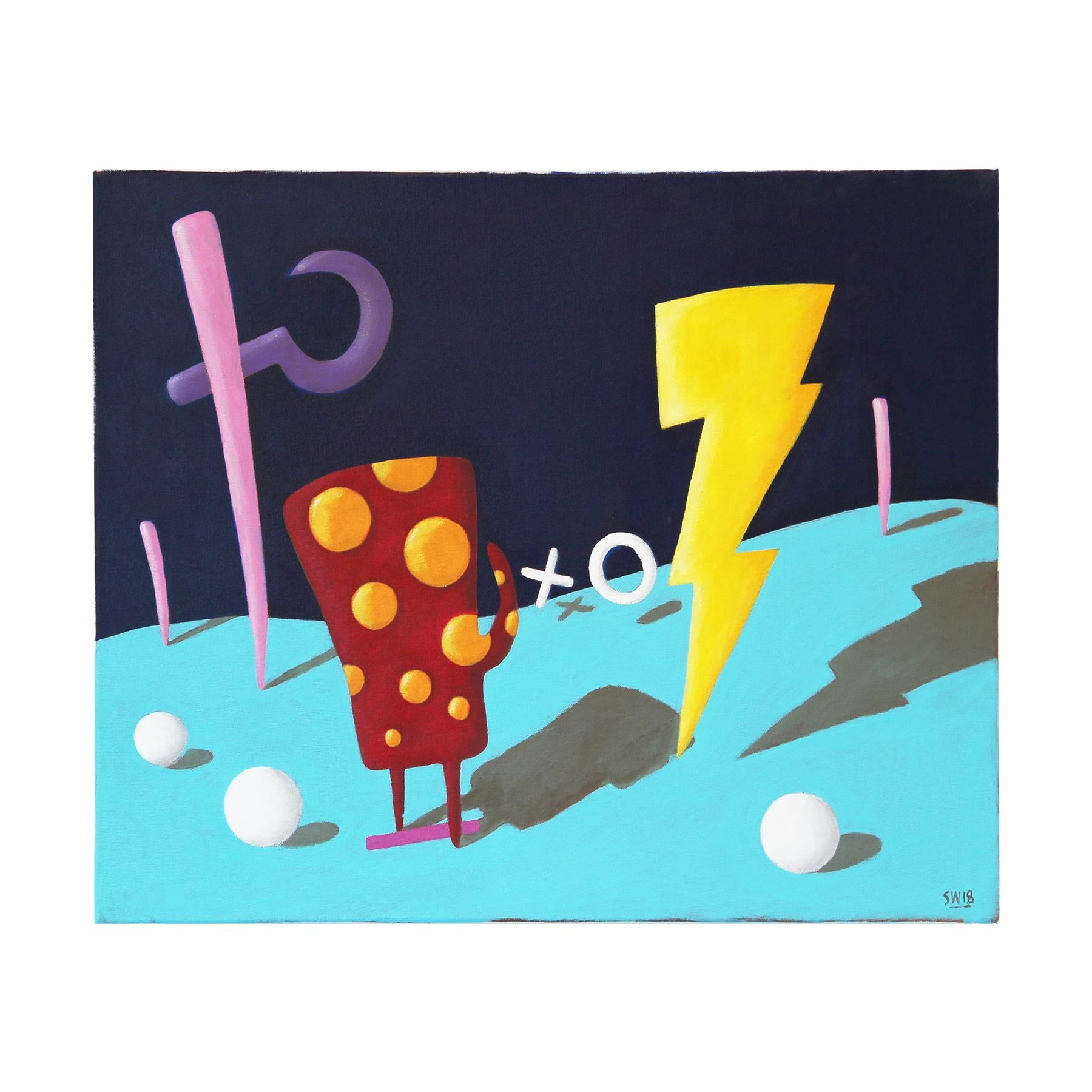 Scott Woodard Landscape Painting – "Spielplatz" Bunte zeitgenössische abstrakte surrealistische Landschaftsmalerei