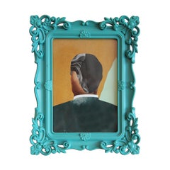 Zeitgenössische abstrakte figurative Zeitschriftencollage eines Mannes aus der Rückseite, Porträt