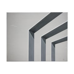 "Silent but Deadly" Gray Toned Abstract Surrealist Architectural Painting