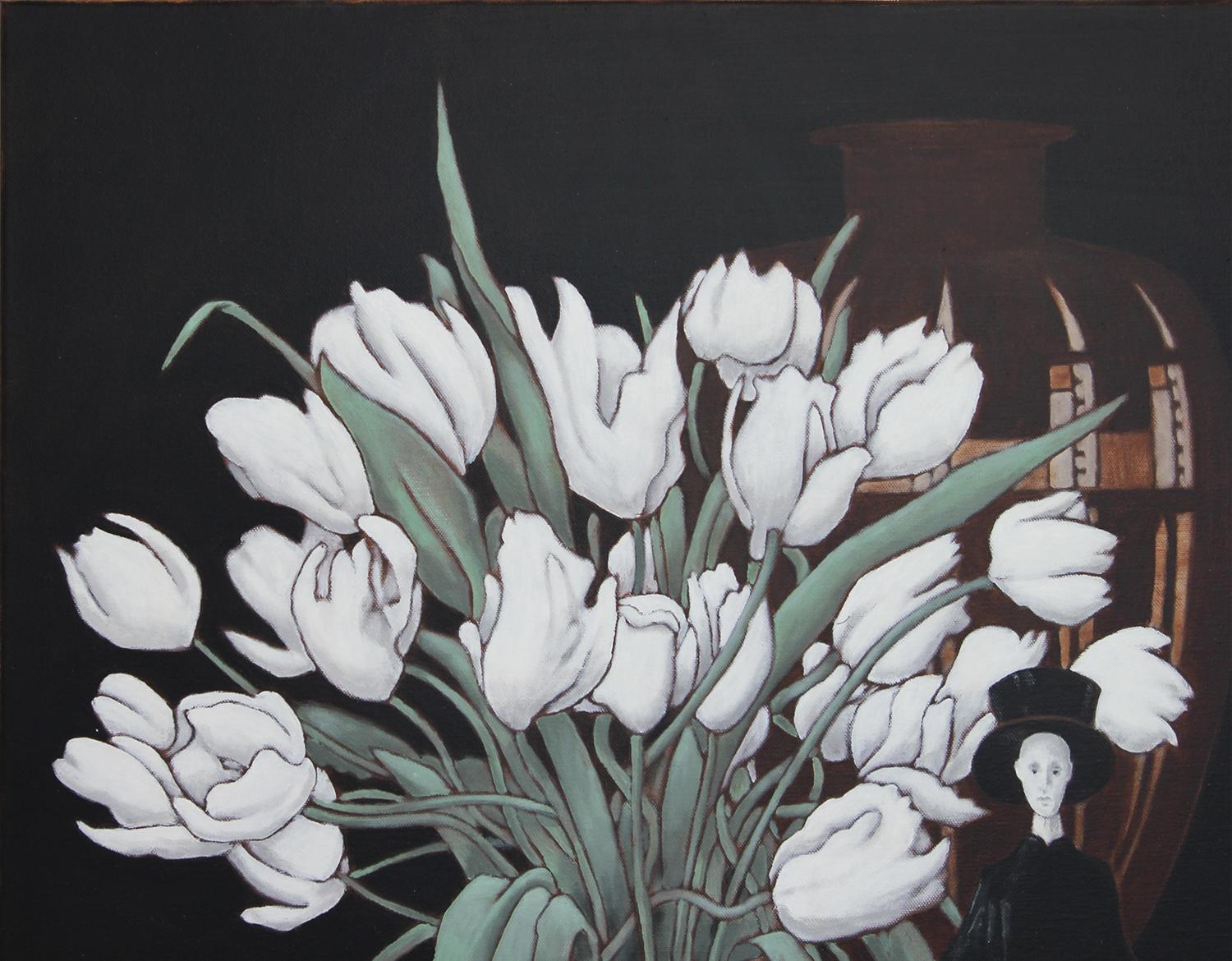 Nature morte avec tulipes - Nature morte réaliste contemporaine - Peinture de nature morte historique - Painting de Scott Woodard