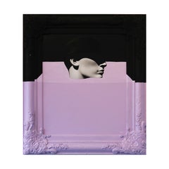 “Sunken Head” Black & Purple Contemporary Abstract Surrealist Portrait Painting