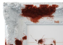 “Texas Longhorn” Contemporary White and Brown Western Landscape Painting