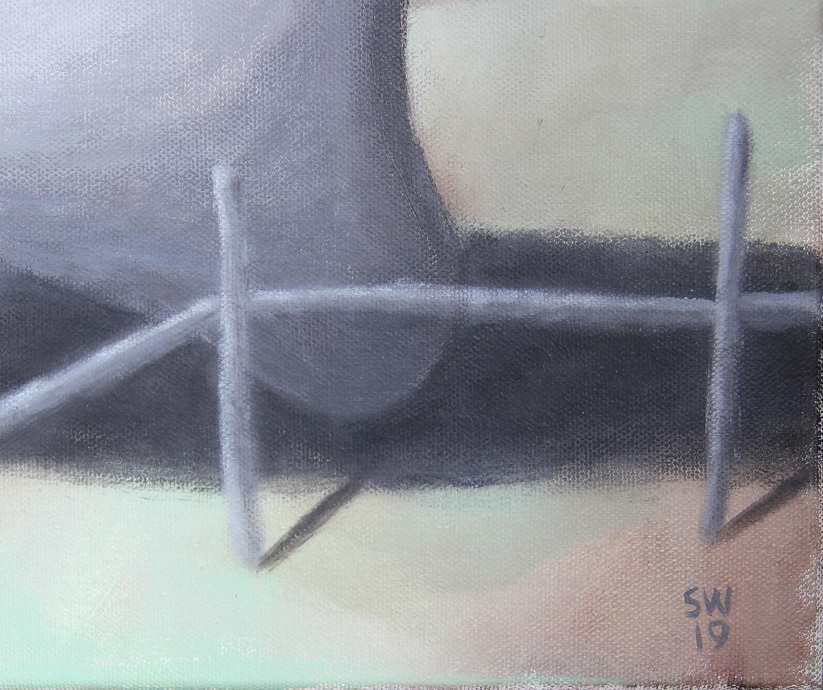 Zeitgenössische pastellfarbene surrealistische Landschaft mit amorpher Form, „The Edge of Glory“ im Angebot 2
