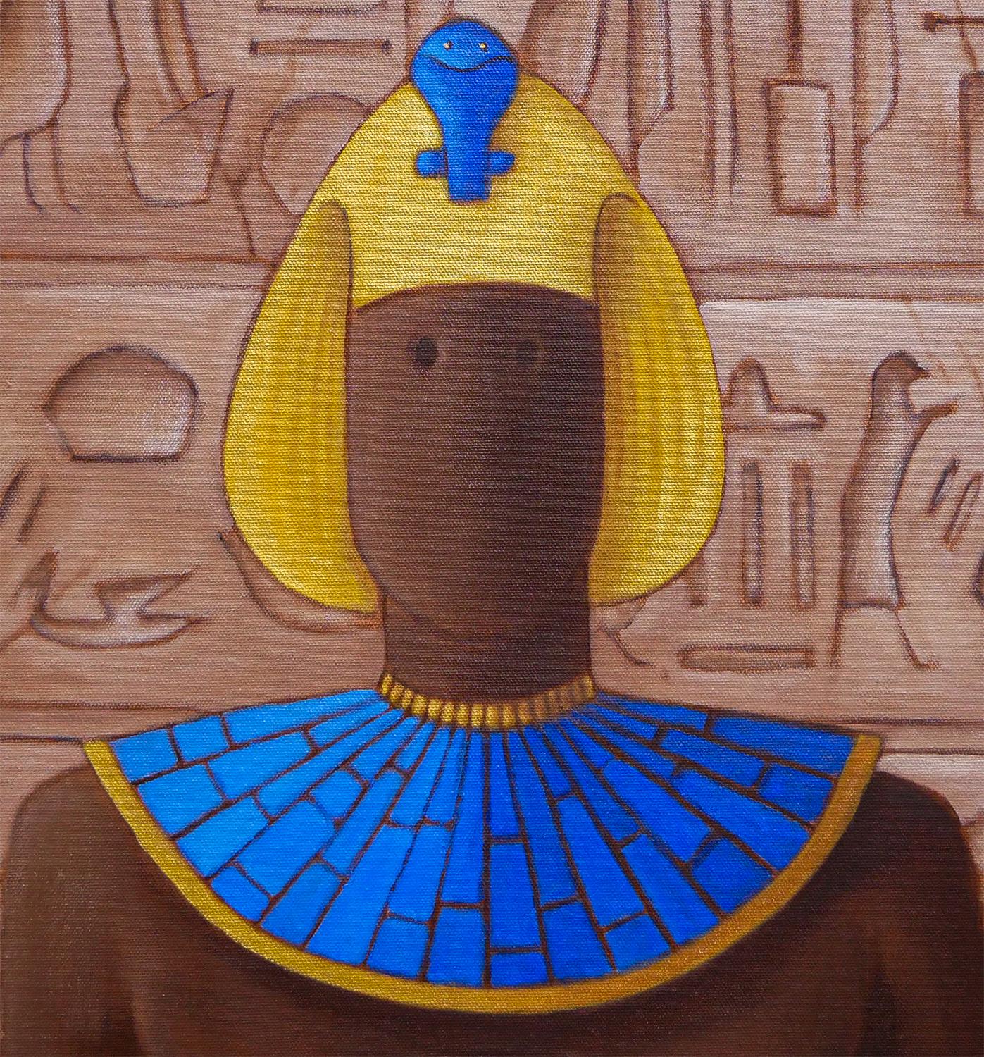 “The Pharaoh’s Lover” Blue and Brown Abstract Figurative Contemporary Painting For Sale 8