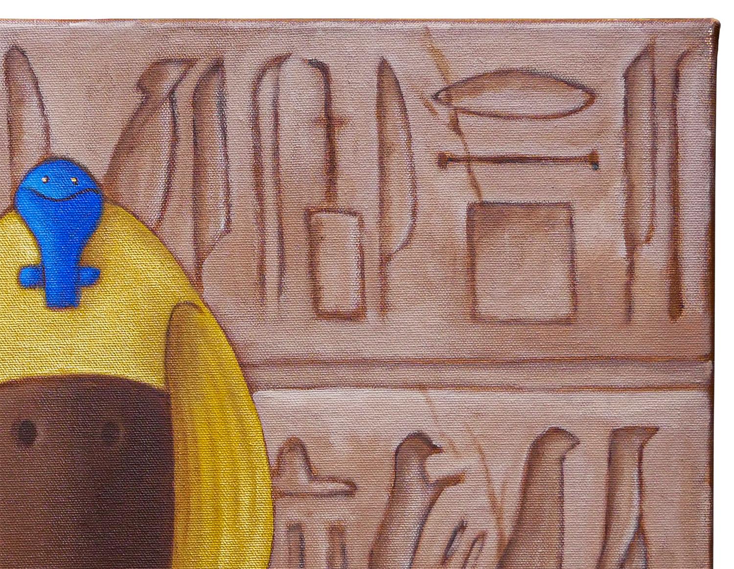L'amant du pharaon Peinture contemporaine abstraite figurative bleue et brune - Marron Abstract Painting par Scott Woodard