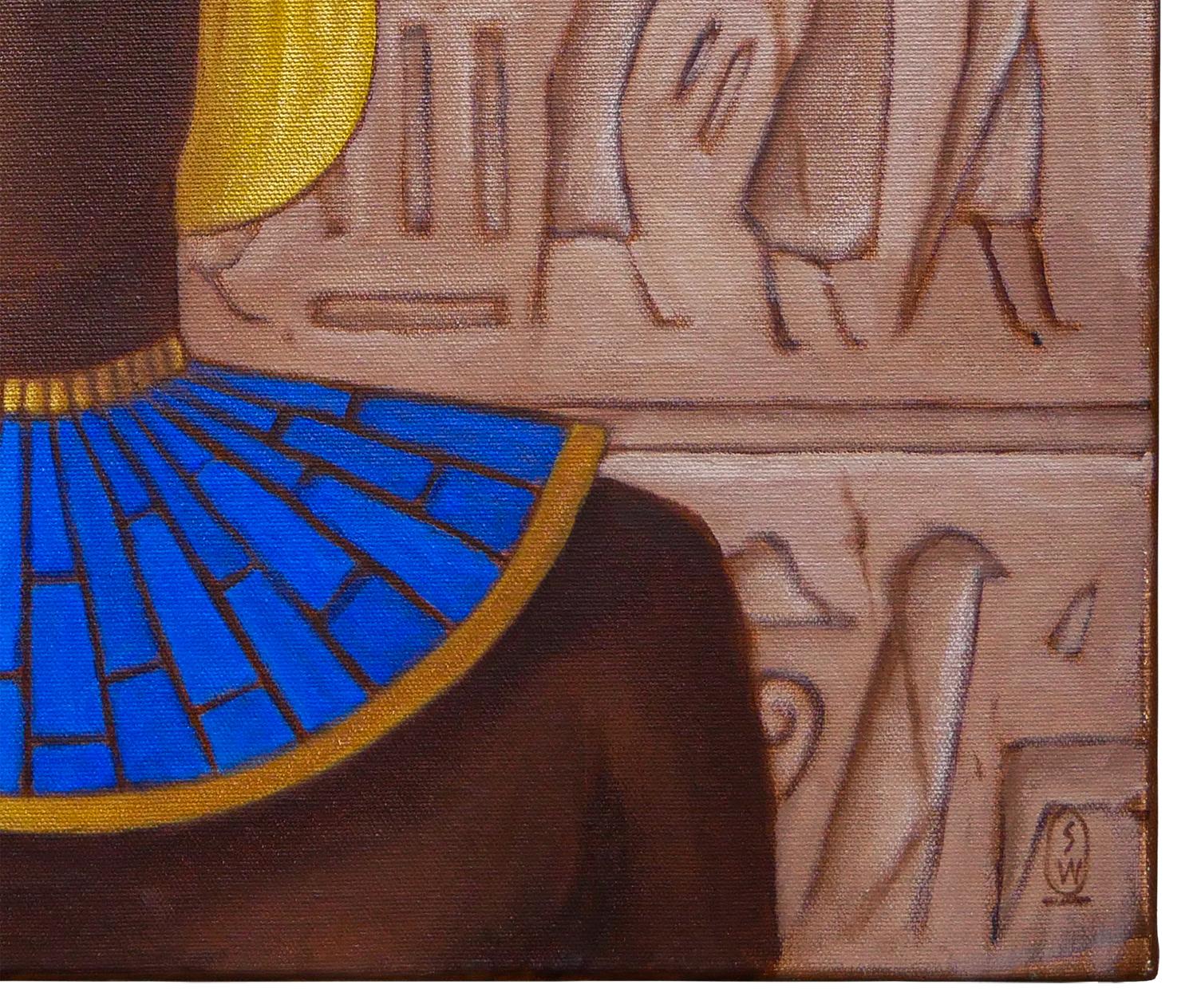 L'amant du pharaon Peinture contemporaine abstraite figurative bleue et brune en vente 1