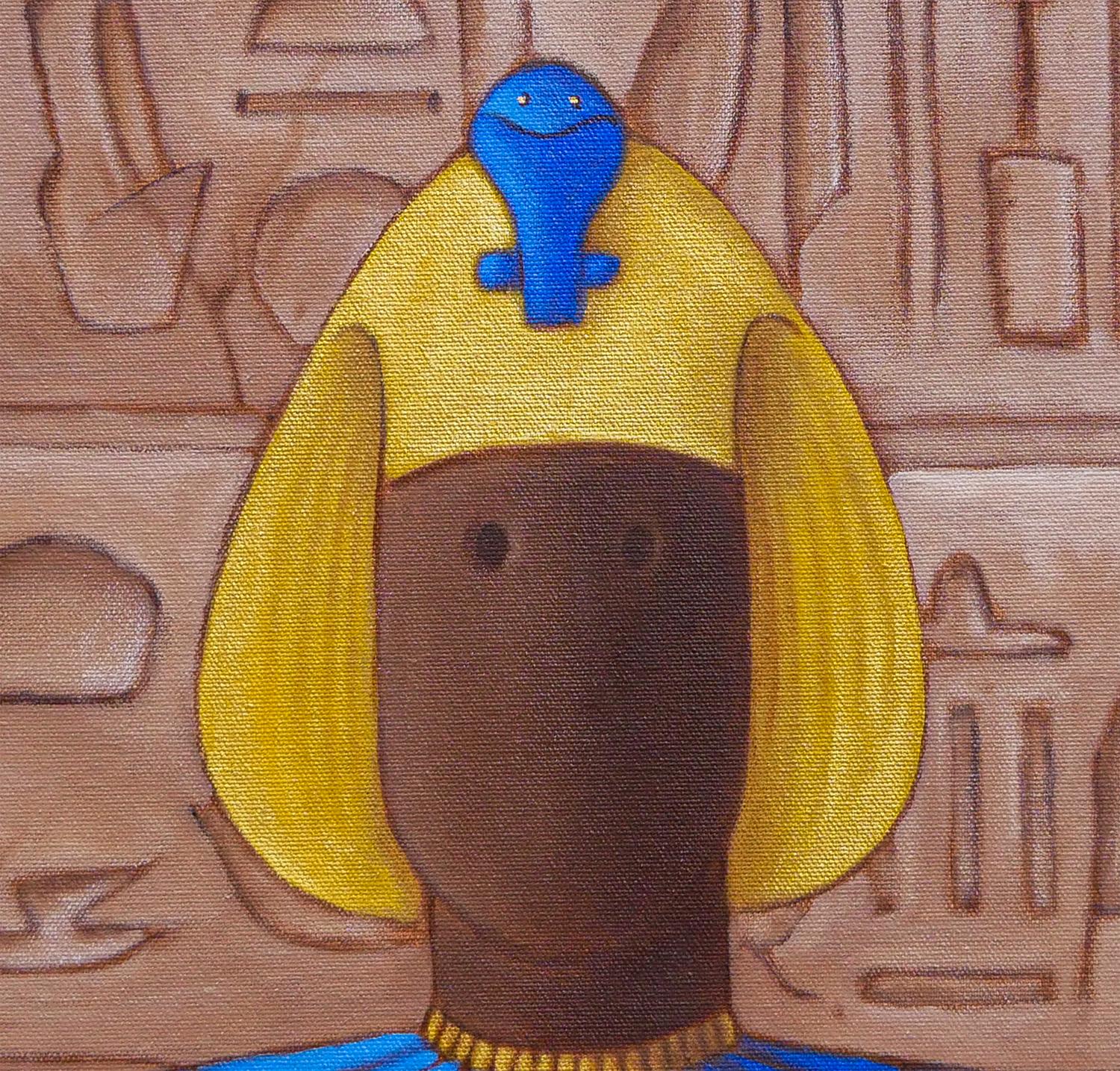 L'amant du pharaon Peinture contemporaine abstraite figurative bleue et brune en vente 2