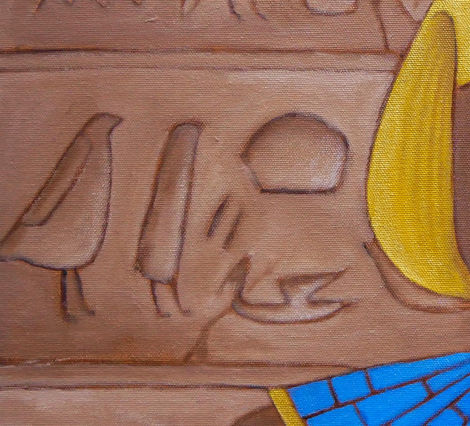 L'amant du pharaon Peinture contemporaine abstraite figurative bleue et brune en vente 3