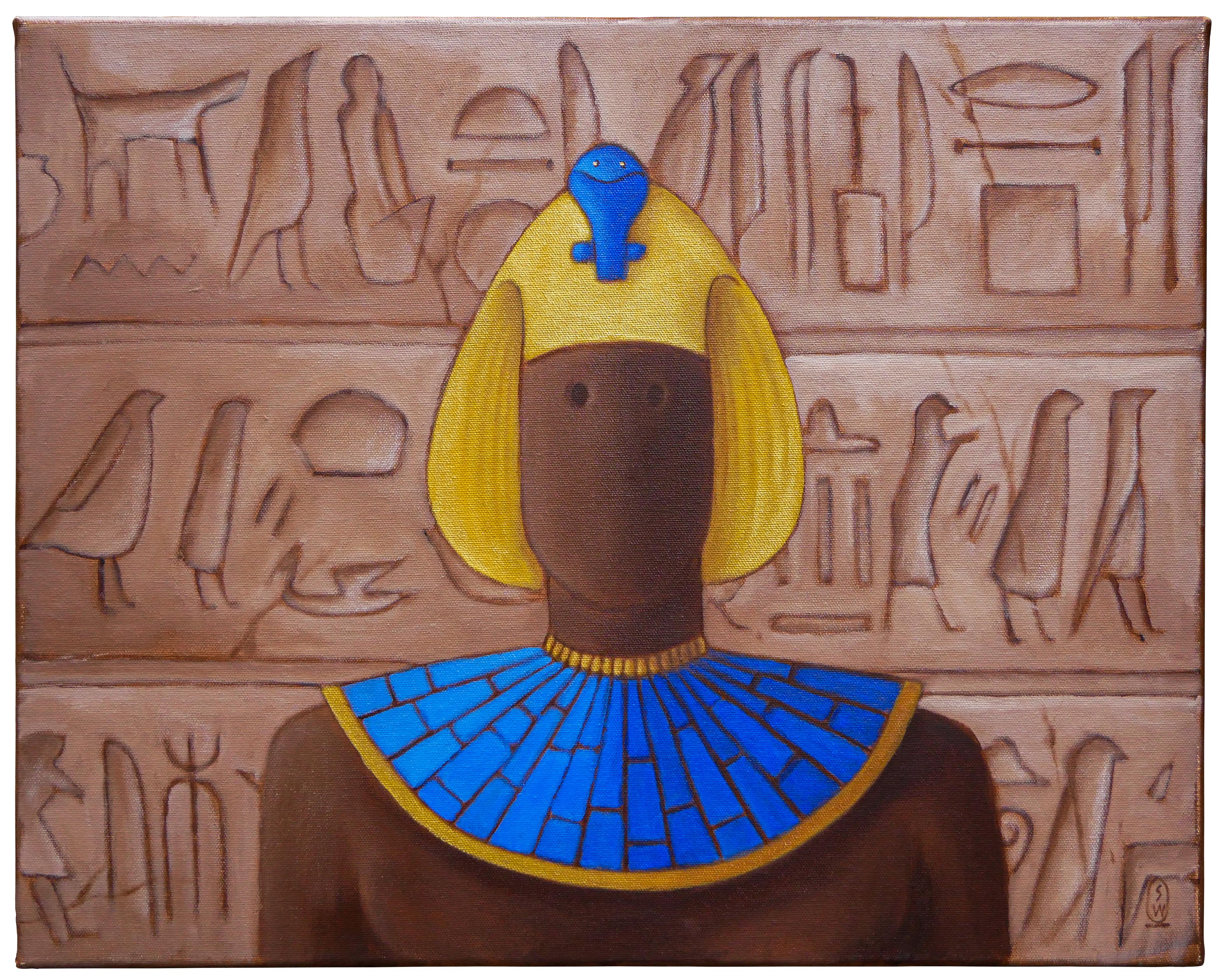 Scott Woodard Abstract Painting - “The Pharaoh’s Lover” Blue and Brown Abstract Figurative Contemporary Painting