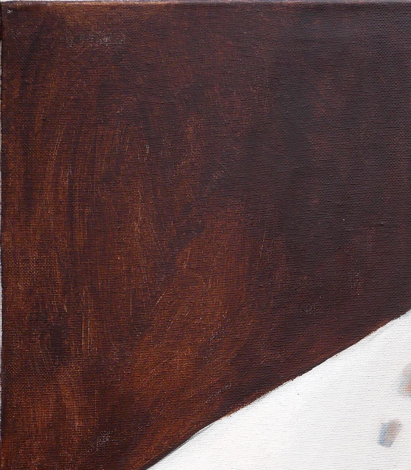 „V“ Braunes, monochromes, zeitgenössisches, surrealistisches Gemälde eines Gentleman (Zeitgenössisch), Painting, von Scott Woodard