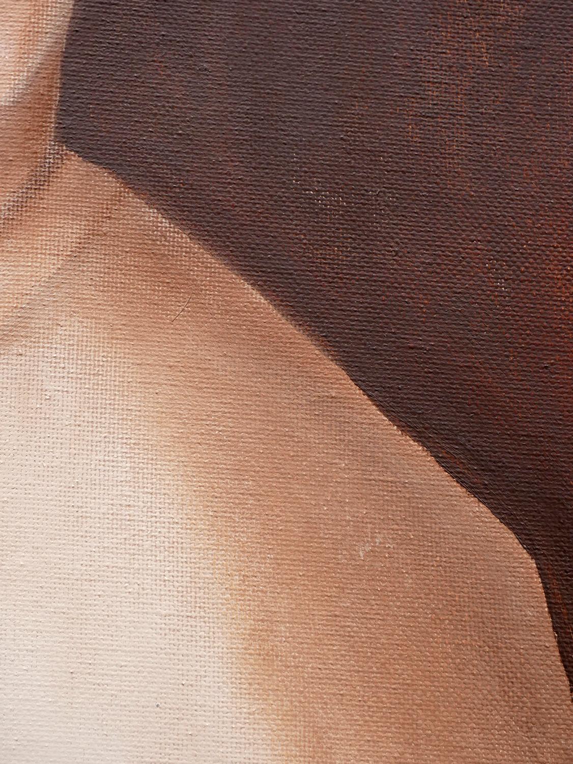 „V“ Braunes, monochromes, zeitgenössisches, surrealistisches Gemälde eines Gentleman im Angebot 3