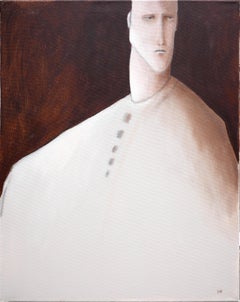 "V" Brown-Toned Monochromatic Contemporary Surrealist Painting of a Gentleman