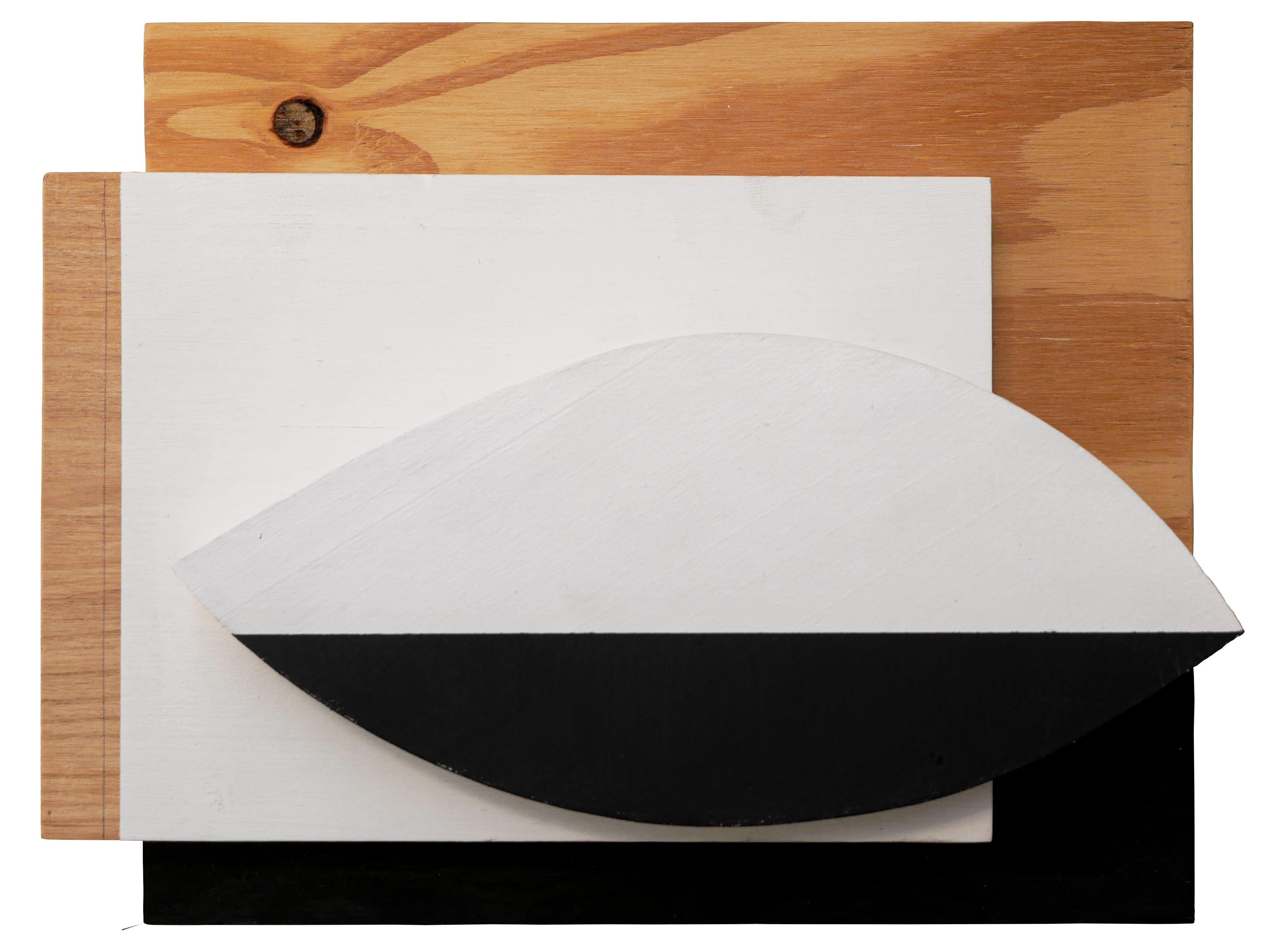 Scott Woodard Abstract Sculpture - "Minimal Black & White 3" Geometric Abstract Minimalist Wooden Sculpture