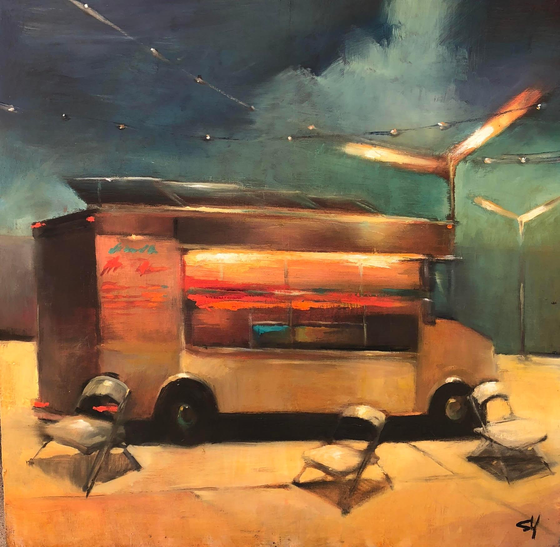 Scott Yeskel Landscape Painting - Taco Truck with Chairs
