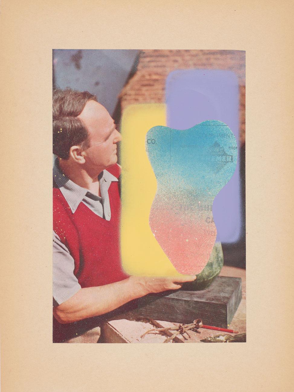 Scott Zieher Abstract Painting – MOORE ADMIRES ARP - Collage Gemälde in Mischtechnik