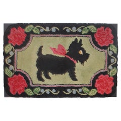 Vintage Scottie Dog Hooked Rug Mounted on Board