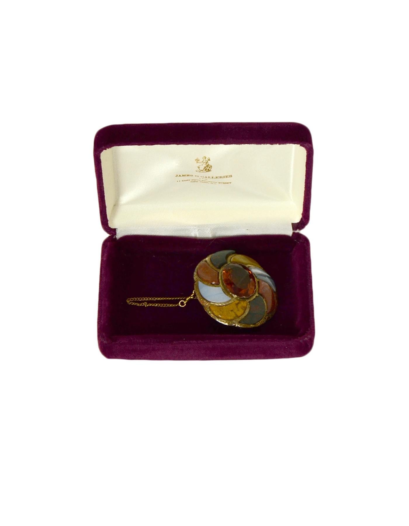 Scottish 1800s Antique Agate & Citrine Set in 15k Gold Brooch In Excellent Condition In New York, NY