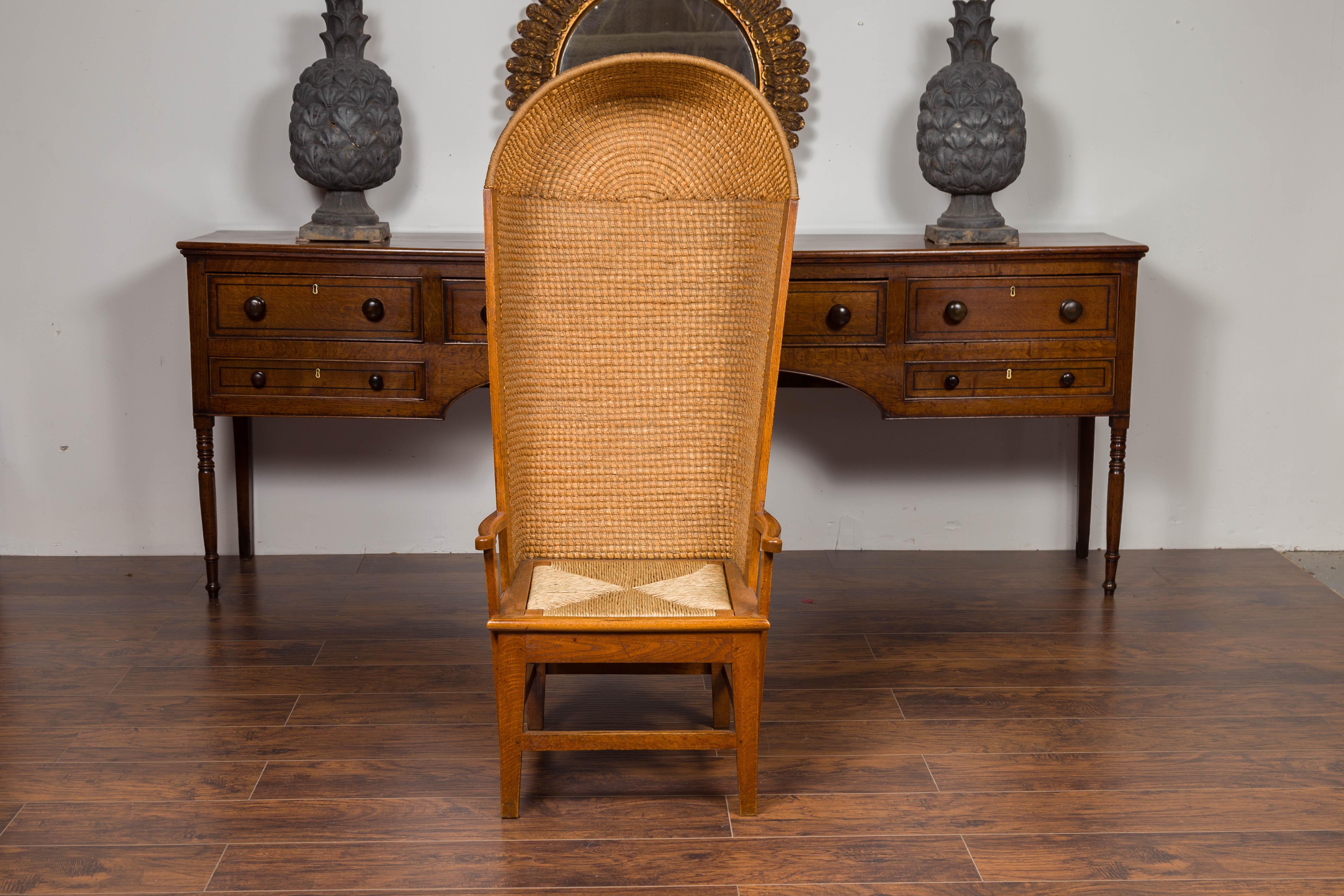 Scottish 1900s Orkney Island Canopy Chair with Hooded Handwoven Straw Back For Sale 3