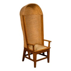 Scottish 1900s Orkney Island Canopy Chair with Hooded Handwoven Straw Back