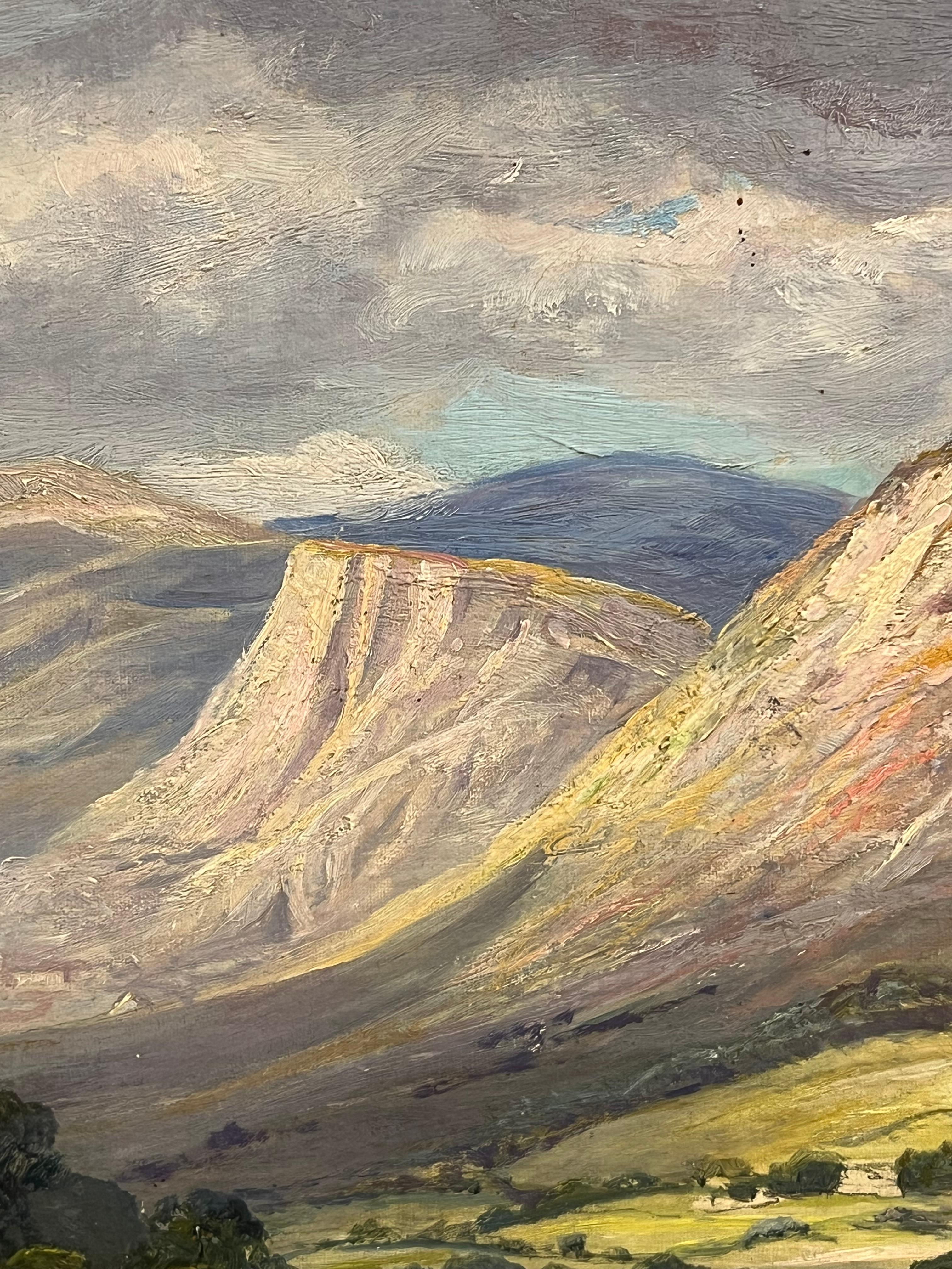 Gran paisaje escocés de las Highlands del siglo XIX Figuras y agua del lago Firmado 1