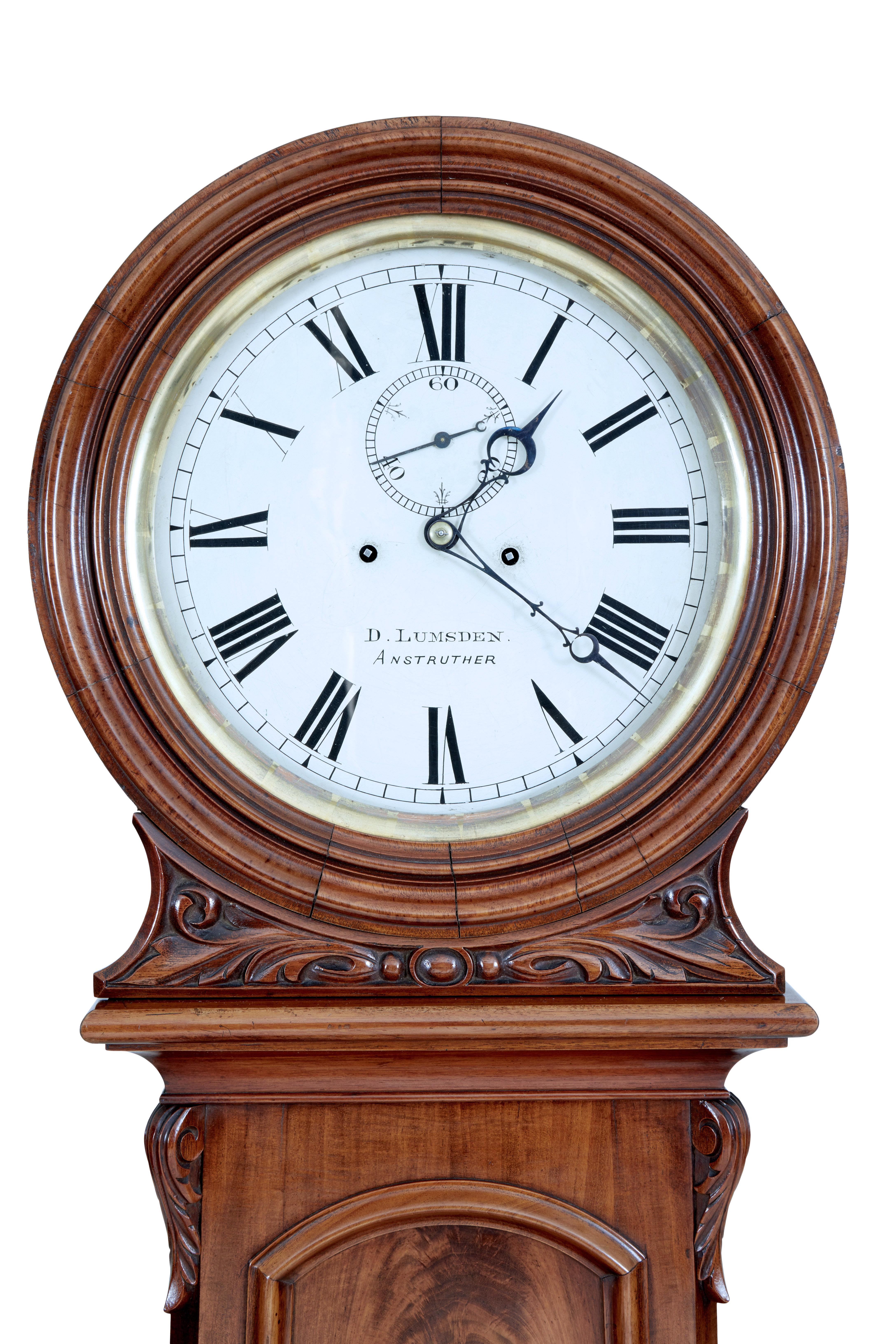 Scottish 19th Century Carved Mahogany Long Case Clock by Lumsden 1